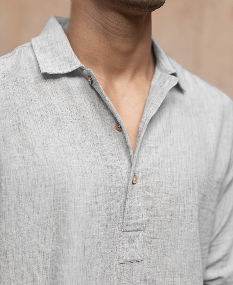 Light Grey Slub Kurta Shirt