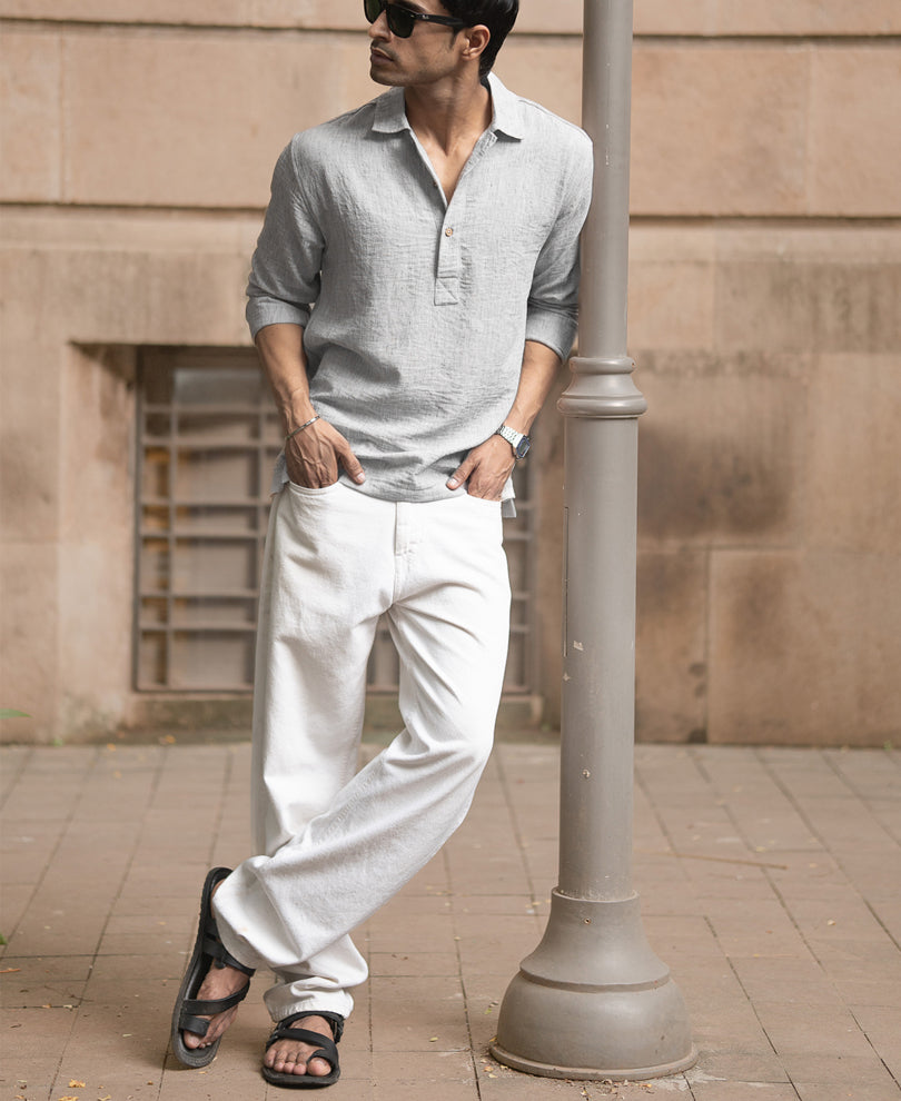 Light Grey Slub Kurta Shirt
