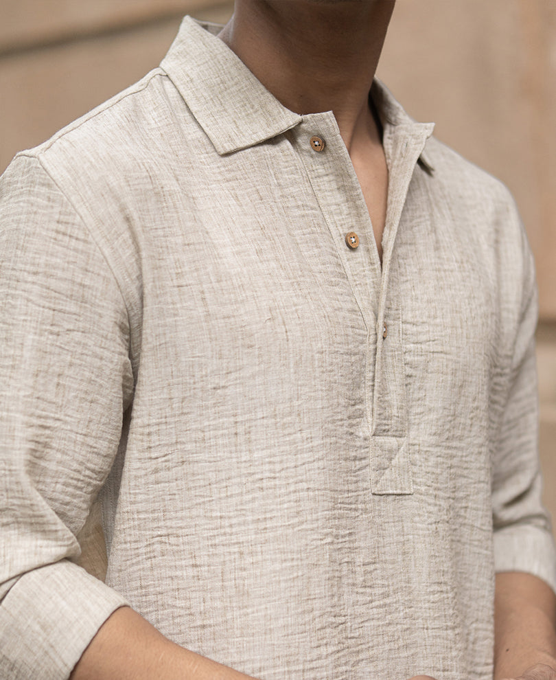 Light Beige Slub Kurta Shirt