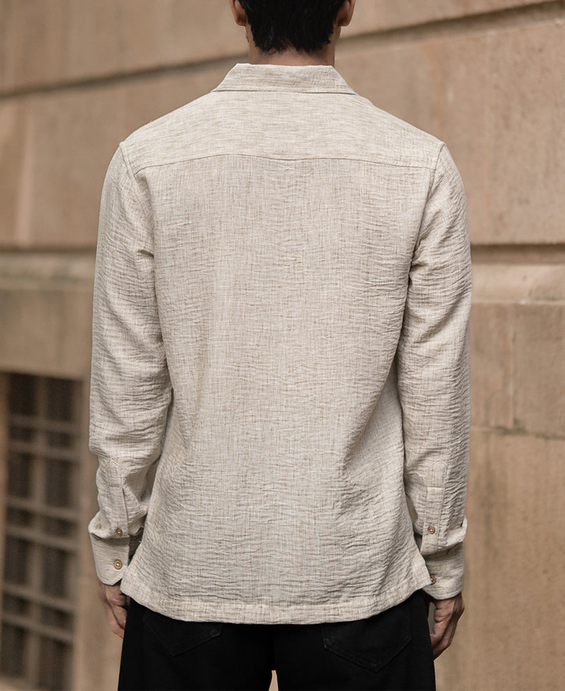 Light Beige Slub Kurta Shirt