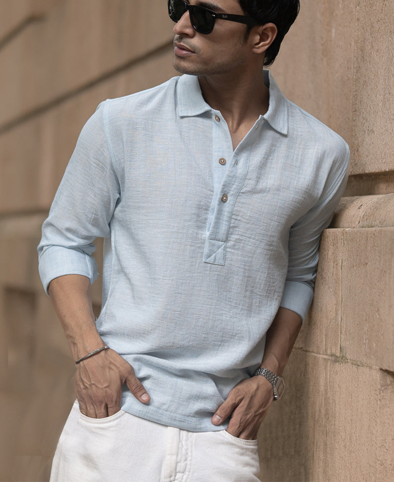 Light Blue Slub Kurta Shirt