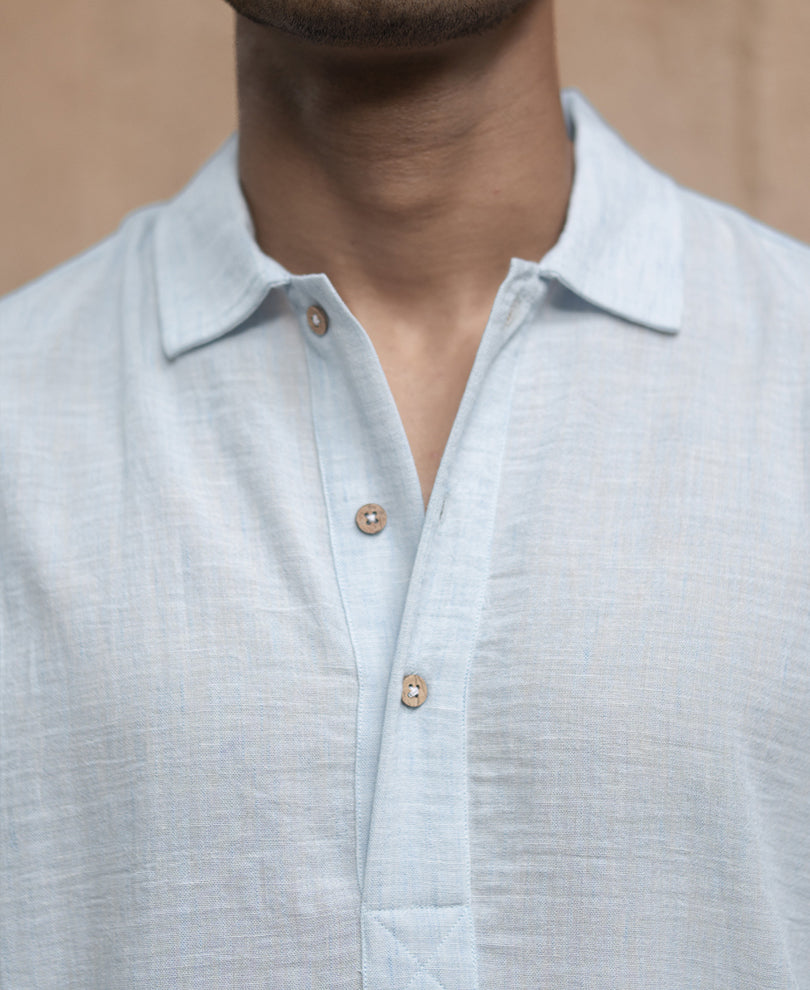Light Blue Slub Kurta Shirt