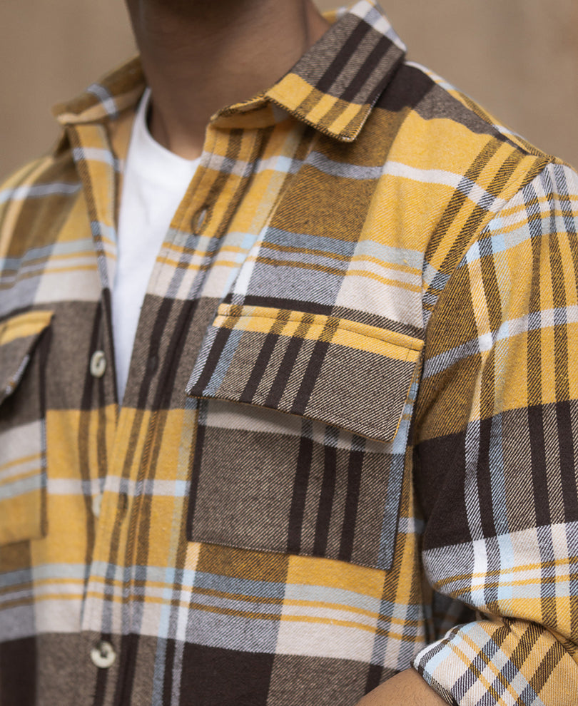 Mustard Checks Shirt With Pockets