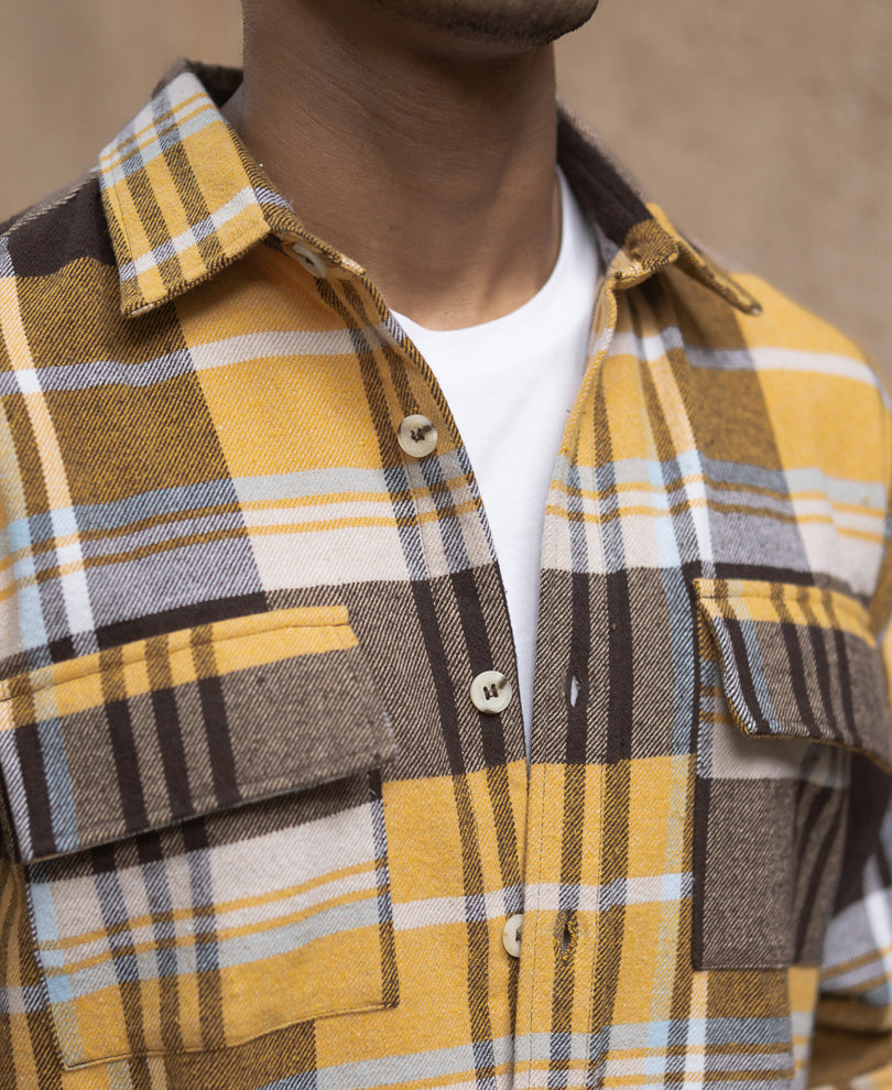 Mustard Checks Shirt With Pockets