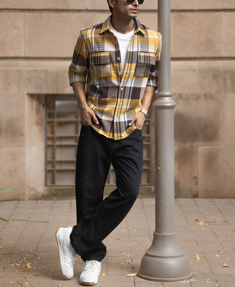 Mustard Checks Shirt With Pockets