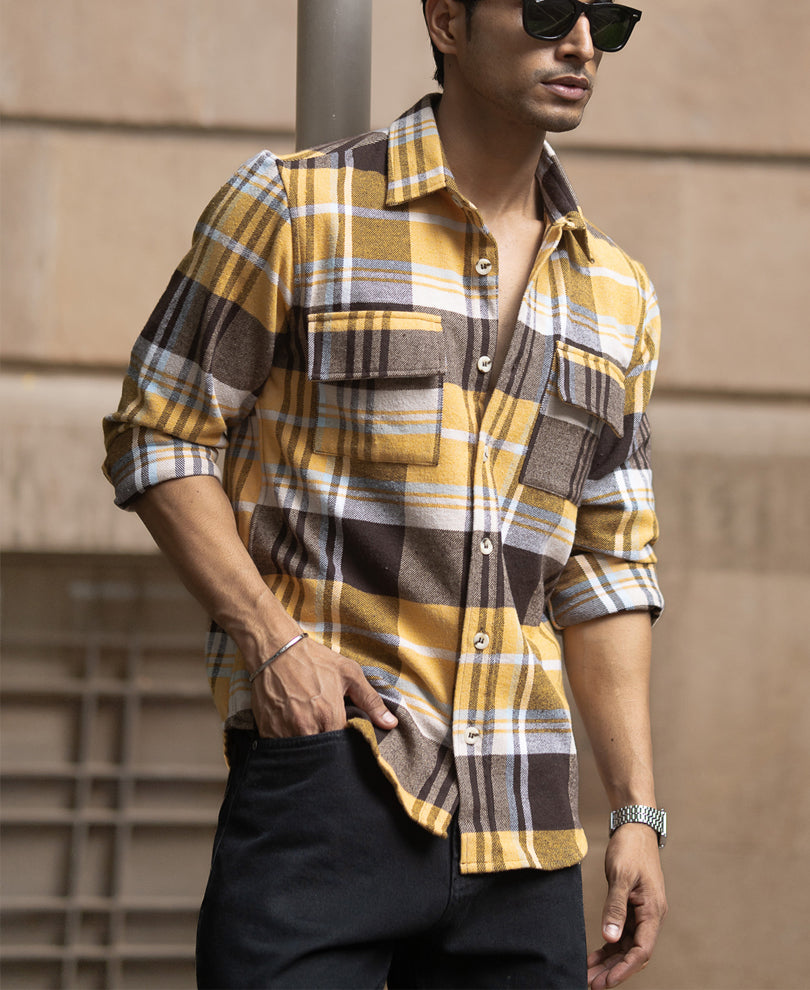 Mustard Checks Shirt With Pockets