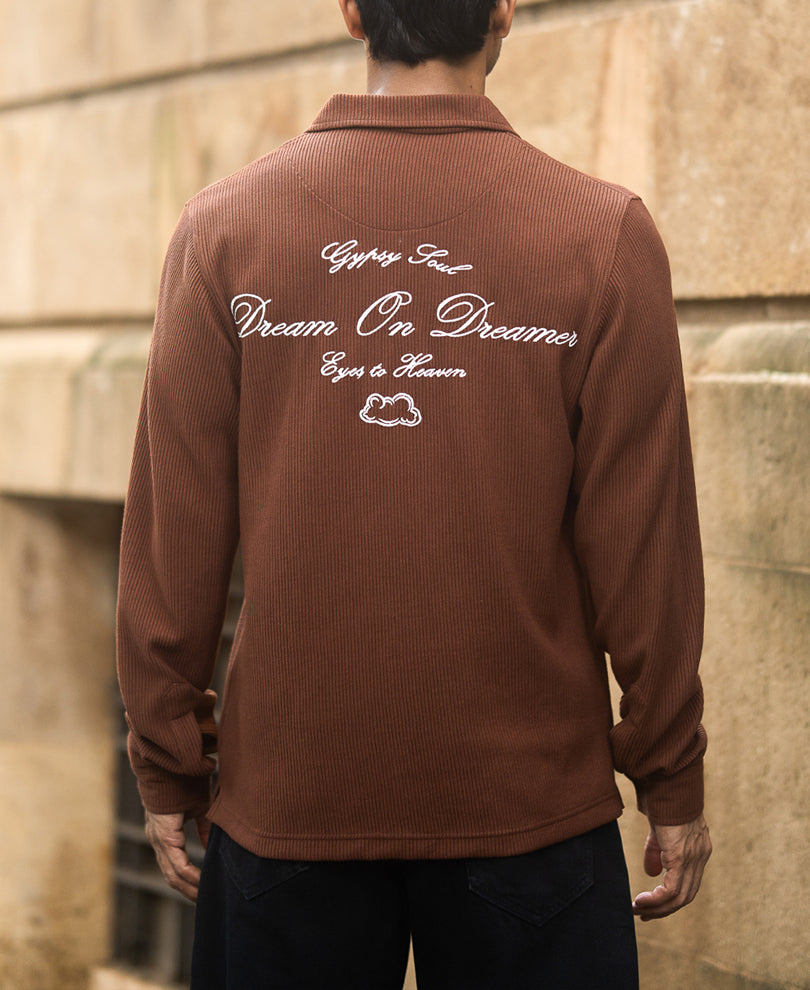 Brown Embroidered Knit Shirt