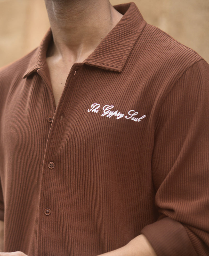 Brown Embroidered Knit Shirt