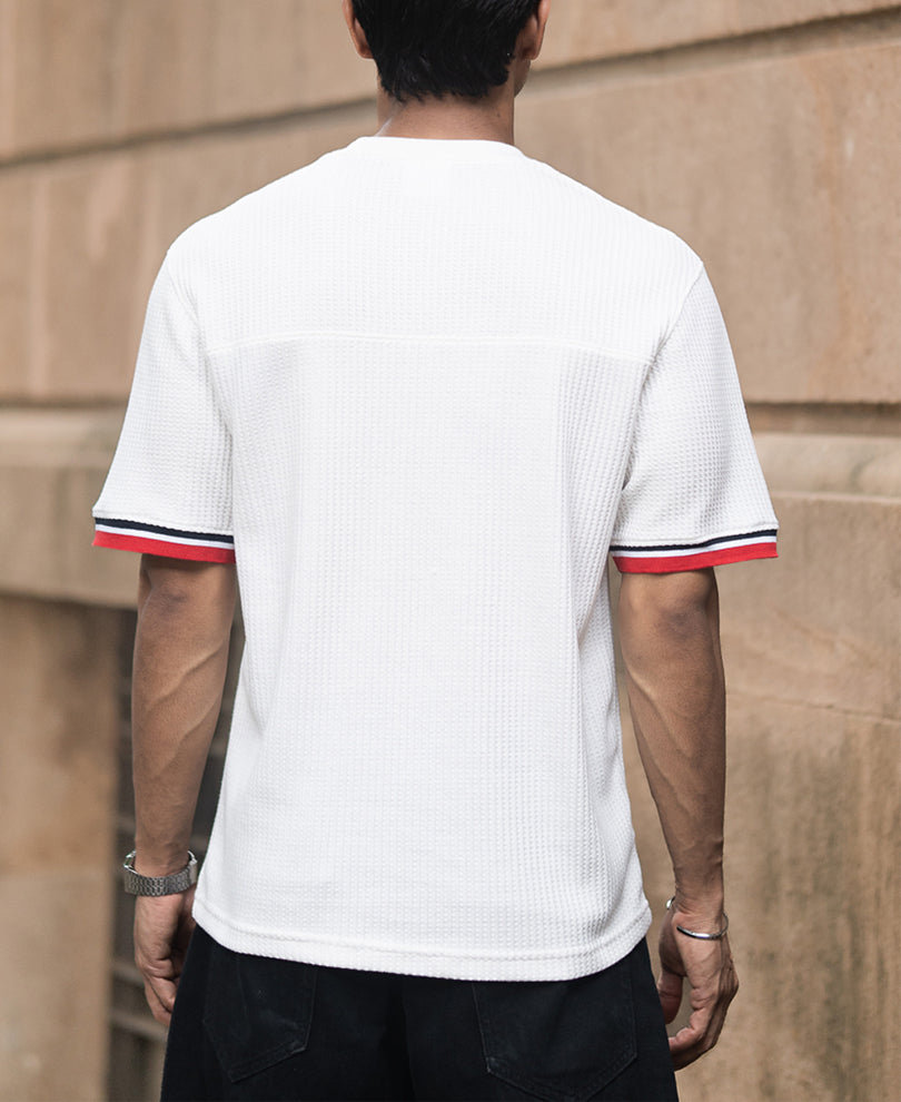 White Structured Print T-Shirt