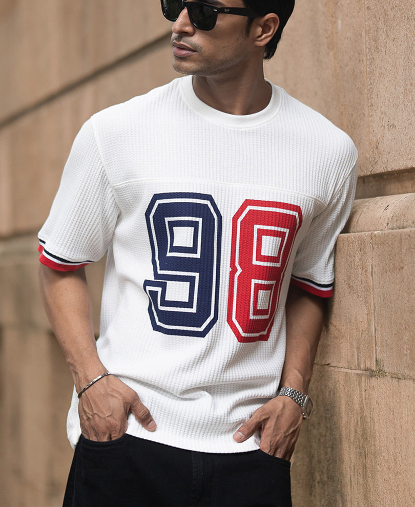 White Structured Print T-Shirt