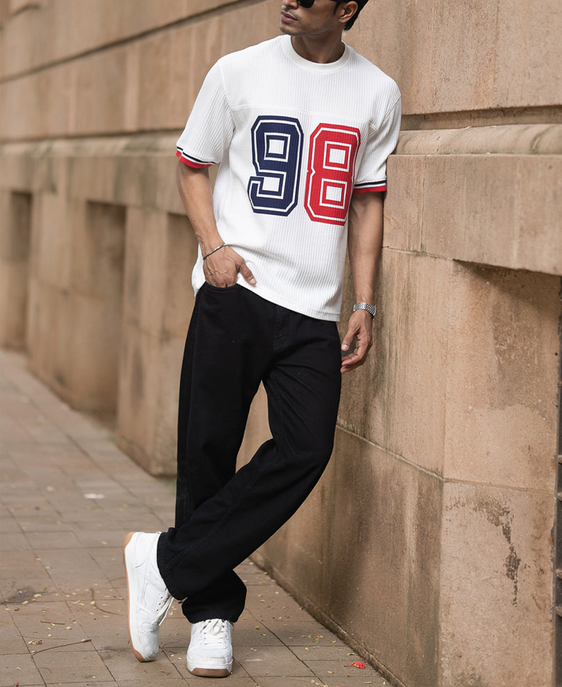 White Structured Print T-Shirt