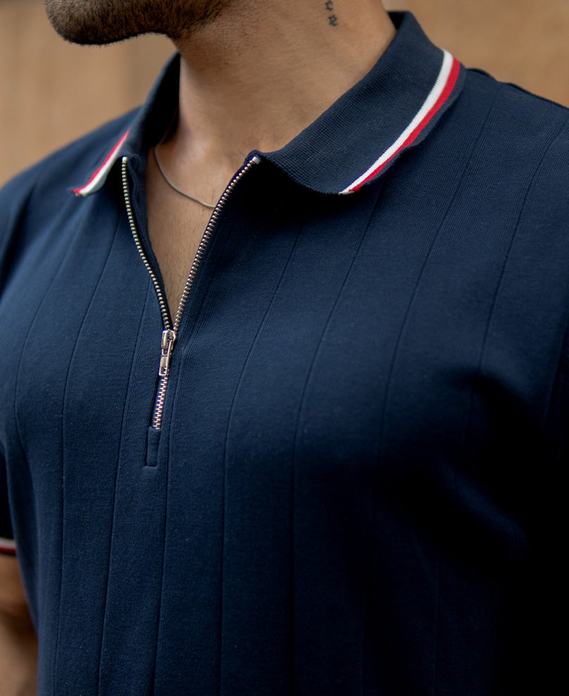 Navy Structured Zipper T-Shirt