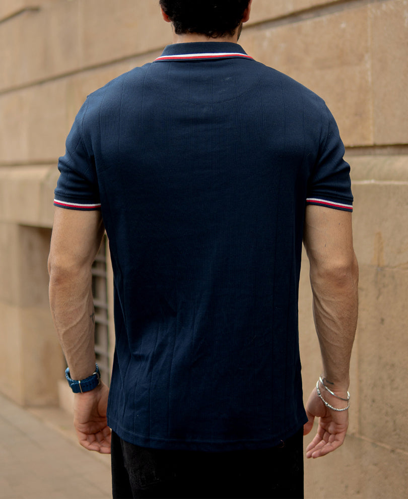 Navy Structured Zipper T-Shirt