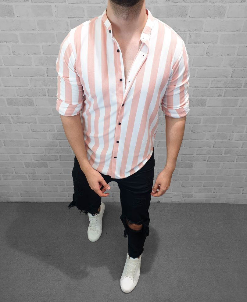Urban pink and white stripes Full Sleeves Shirt