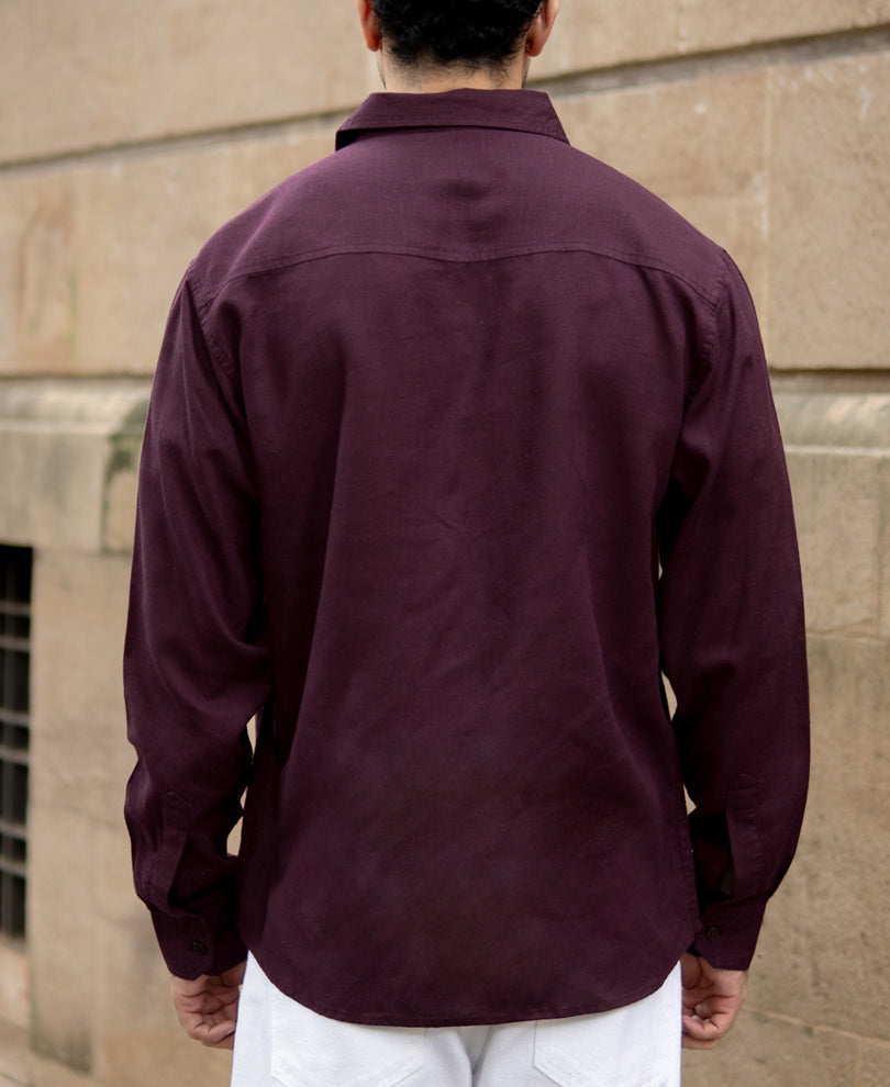 Dark Maroon Linen Blend Shirt