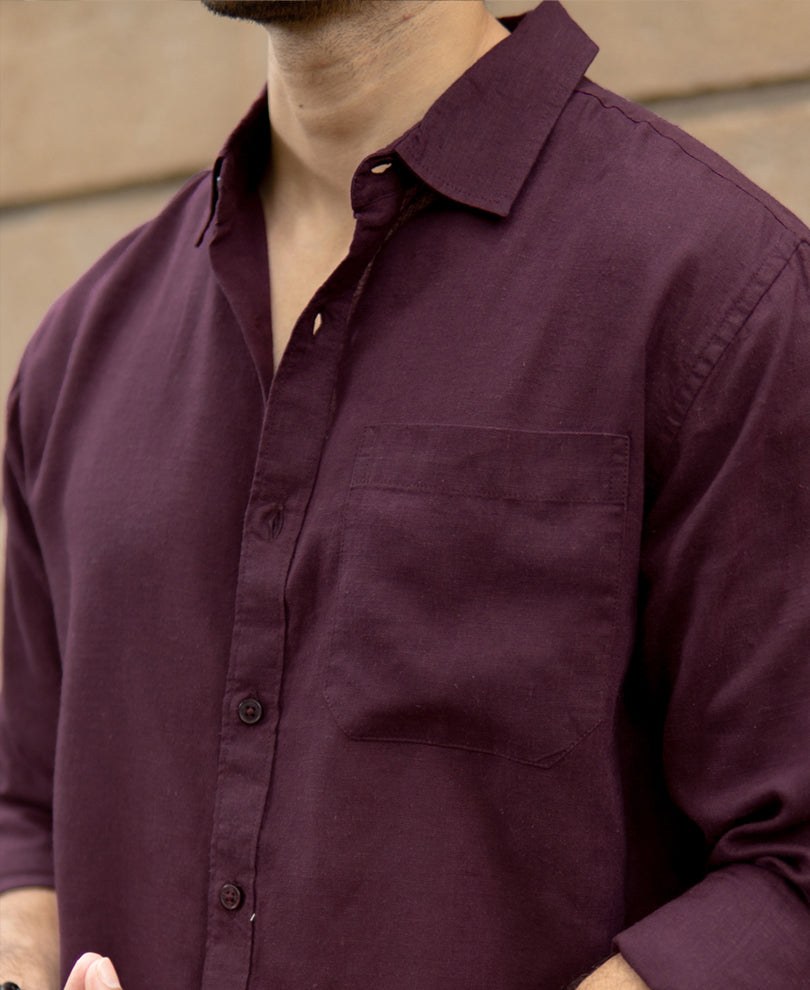Dark Maroon Linen Blend Shirt