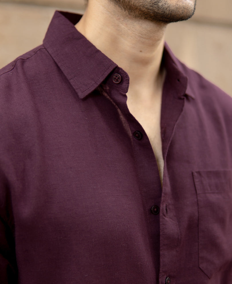 Dark Maroon Linen Blend Shirt