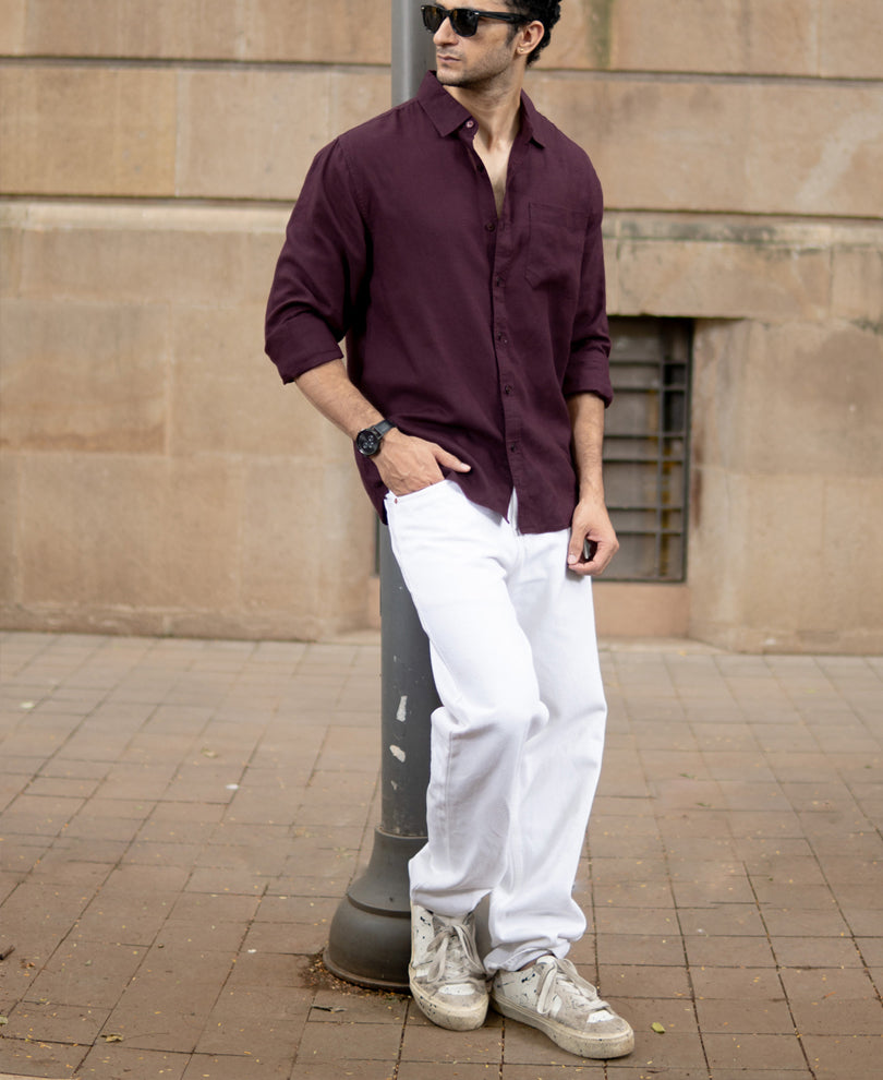 Dark Maroon Linen Blend Shirt