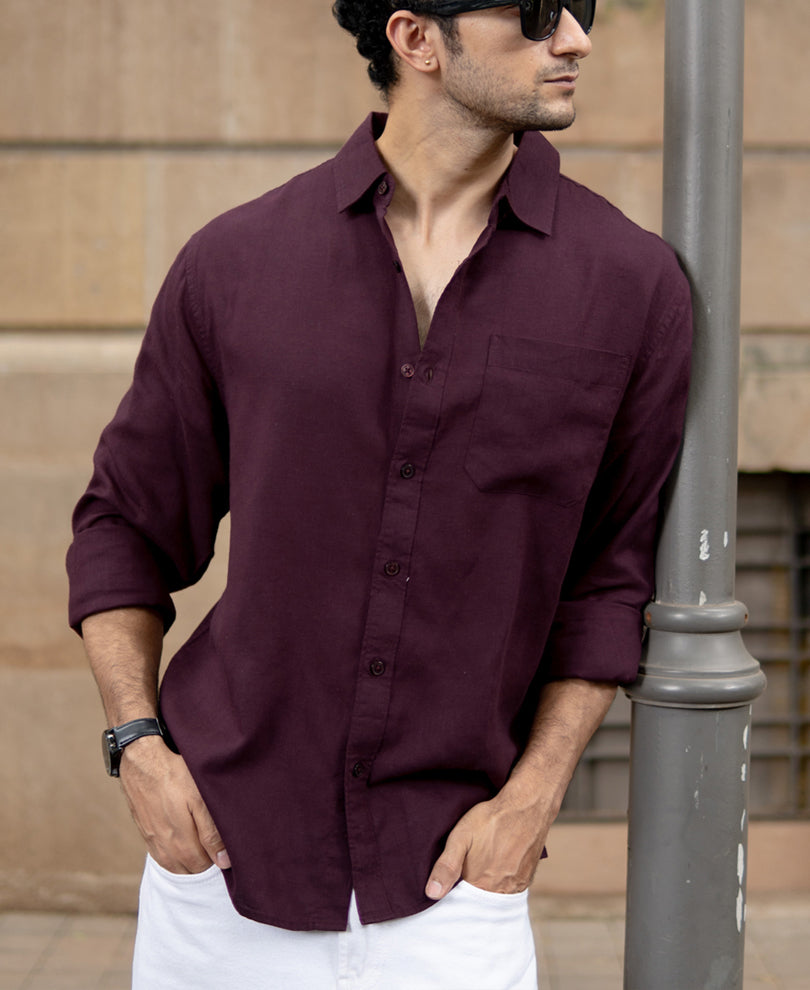 Dark Maroon Linen Blend Shirt