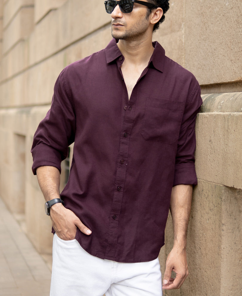 Dark Maroon Linen Blend Shirt