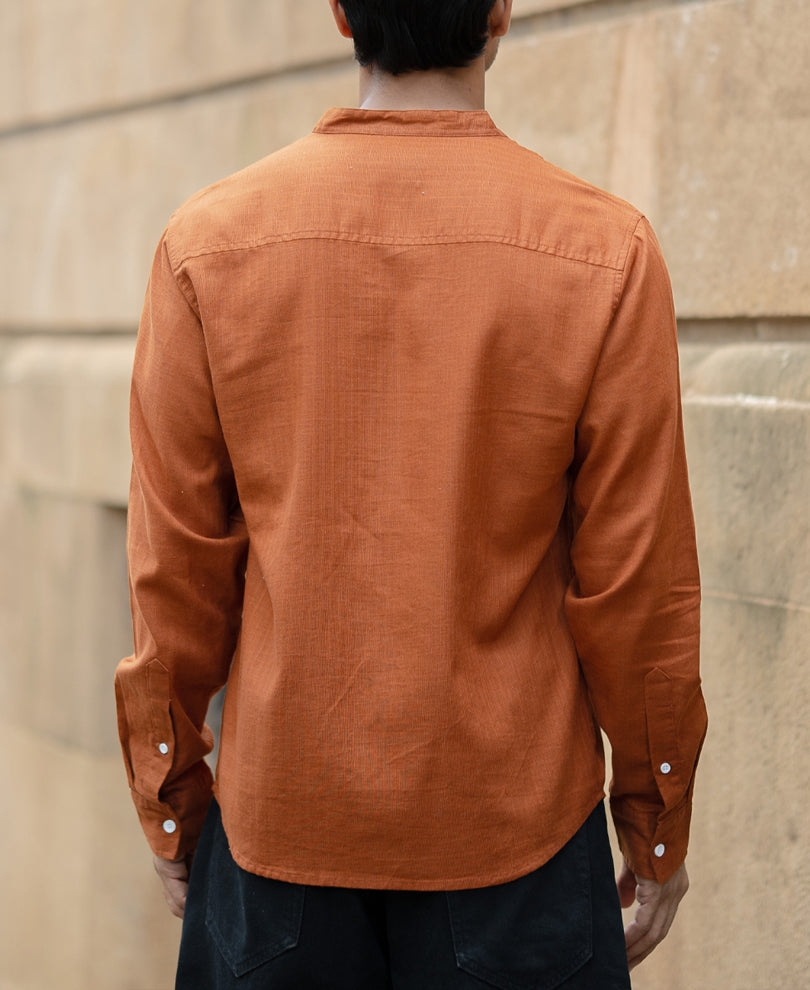Brown Mandarin Collar Shirt