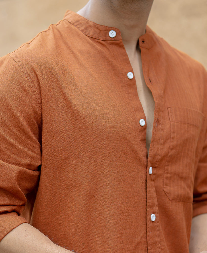 Brown Mandarin Collar Shirt