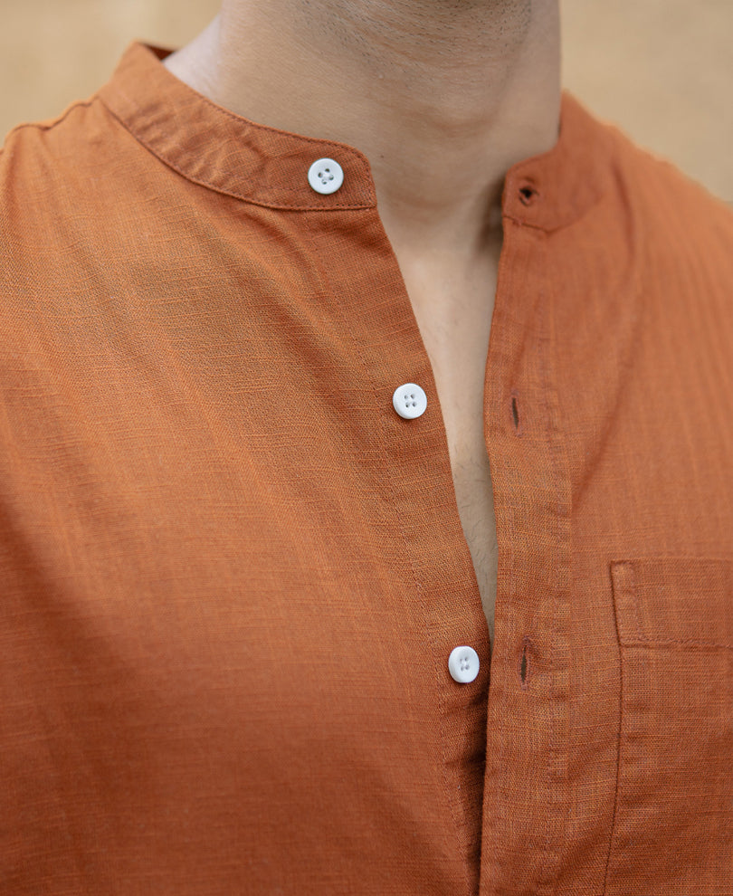 Brown Mandarin Collar Shirt