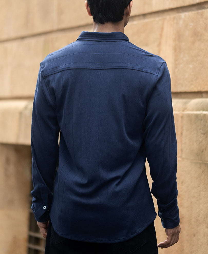 Navy Knitted Button Down Shirt