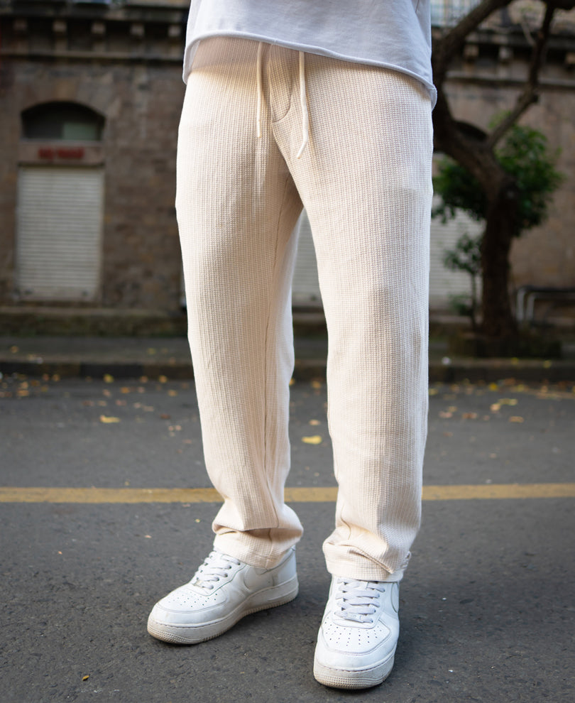 Cream Structured Regular Fit Trackpant