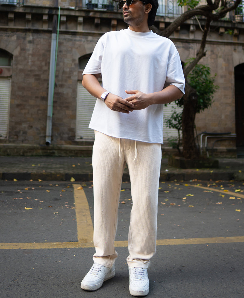 Cream Structured Regular Fit Trackpant