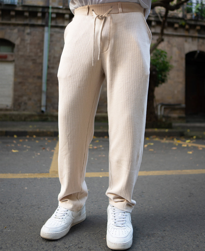 Cream Structured Regular Fit Trackpant