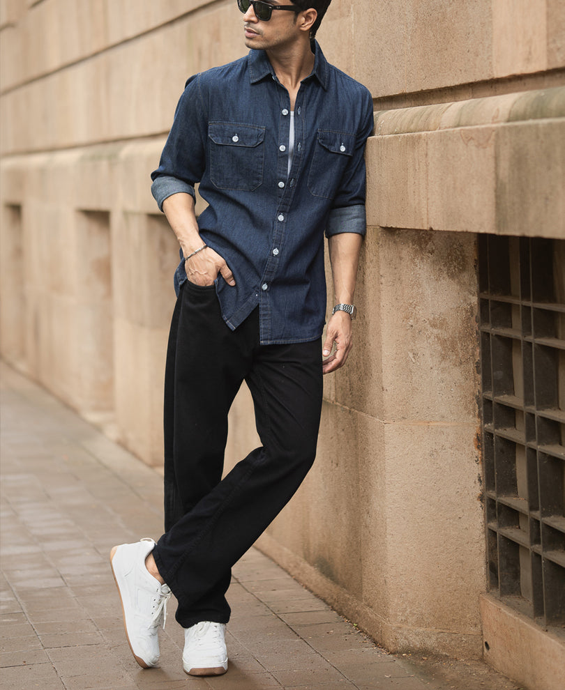 Indigo Denim Shirt With Pockets