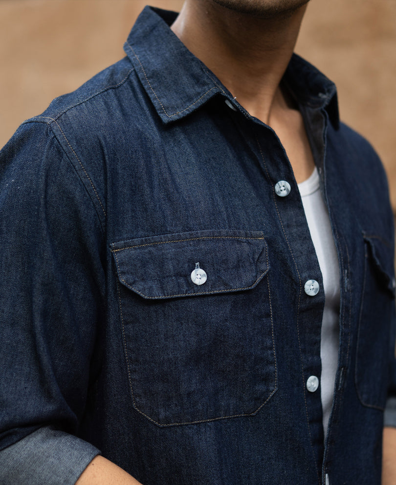 Indigo Denim Shirt With Pockets