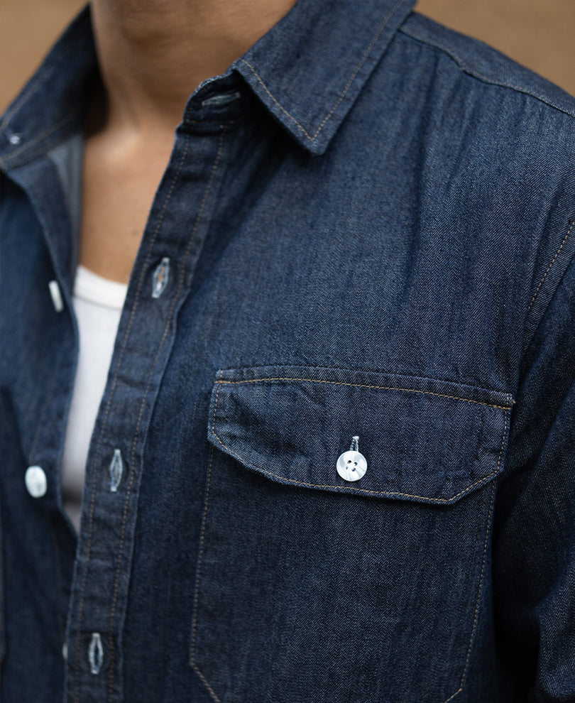 Indigo Denim Shirt With Pockets