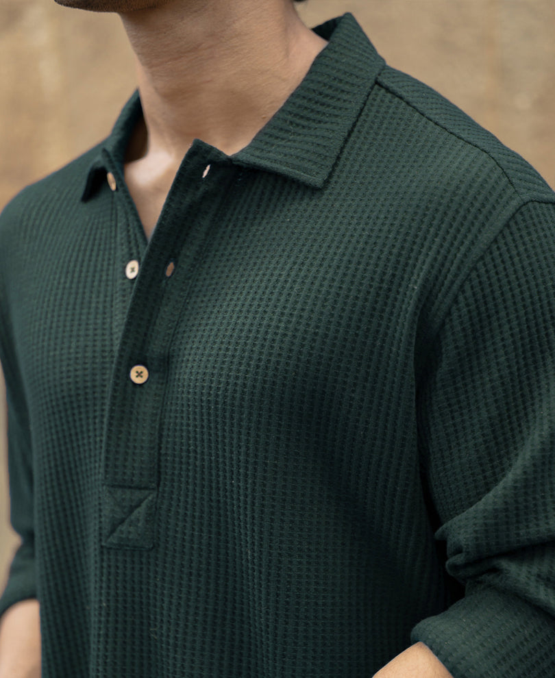 Pine Structured Knit Polo Shirt