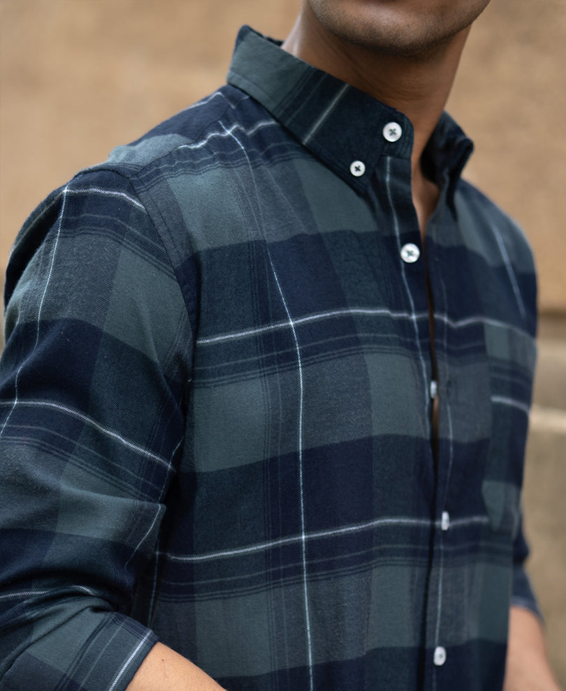 Dark Navy Checked Button Down Shirt