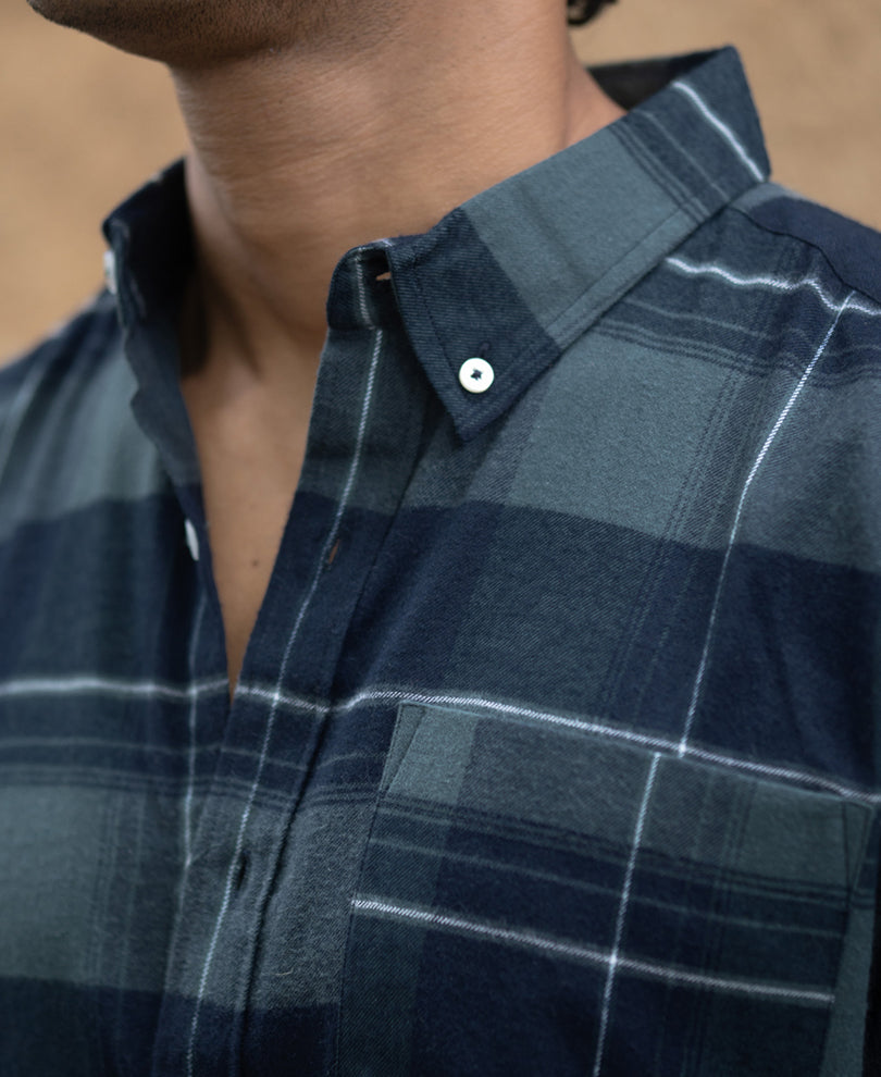 Dark Navy Checked Button Down Shirt