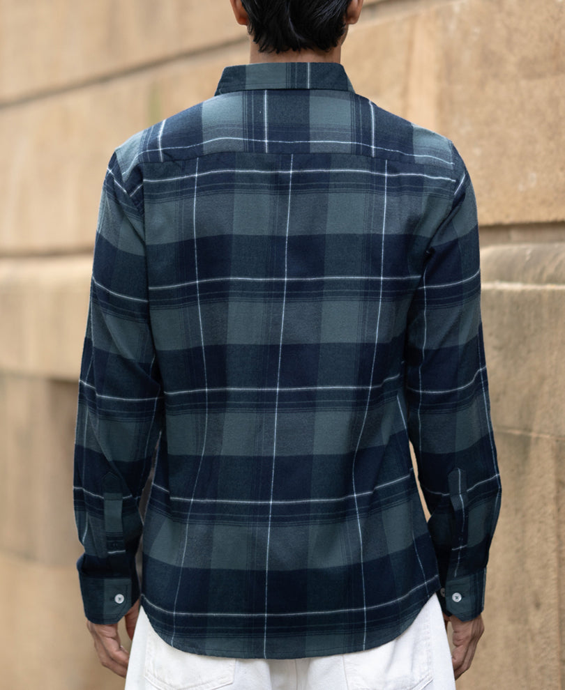 Dark Navy Checked Button Down Shirt