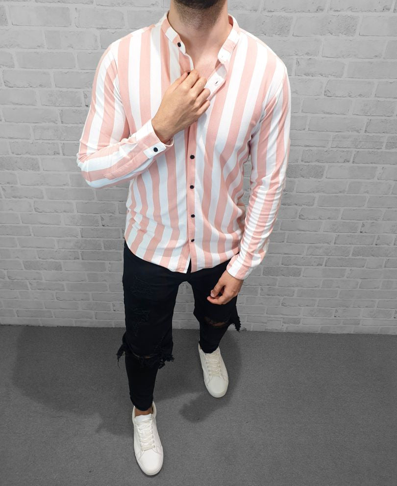 Urban pink and white stripes Full Sleeves Shirt