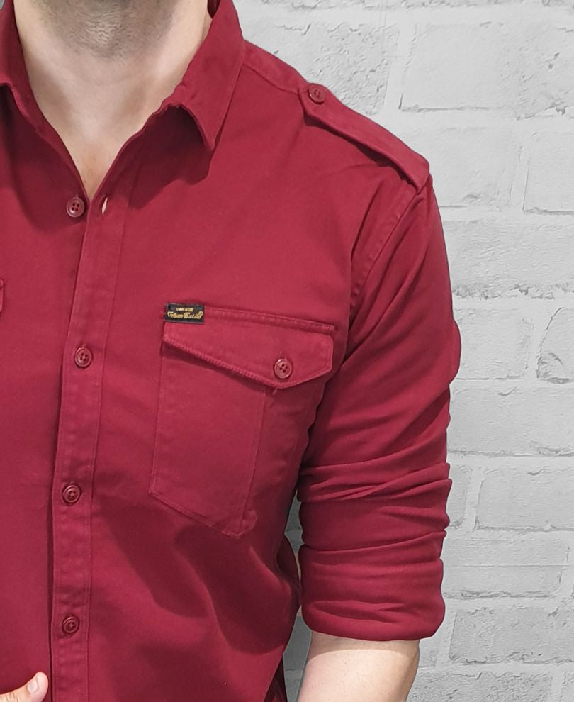 Maroon Plain Denim Shirt