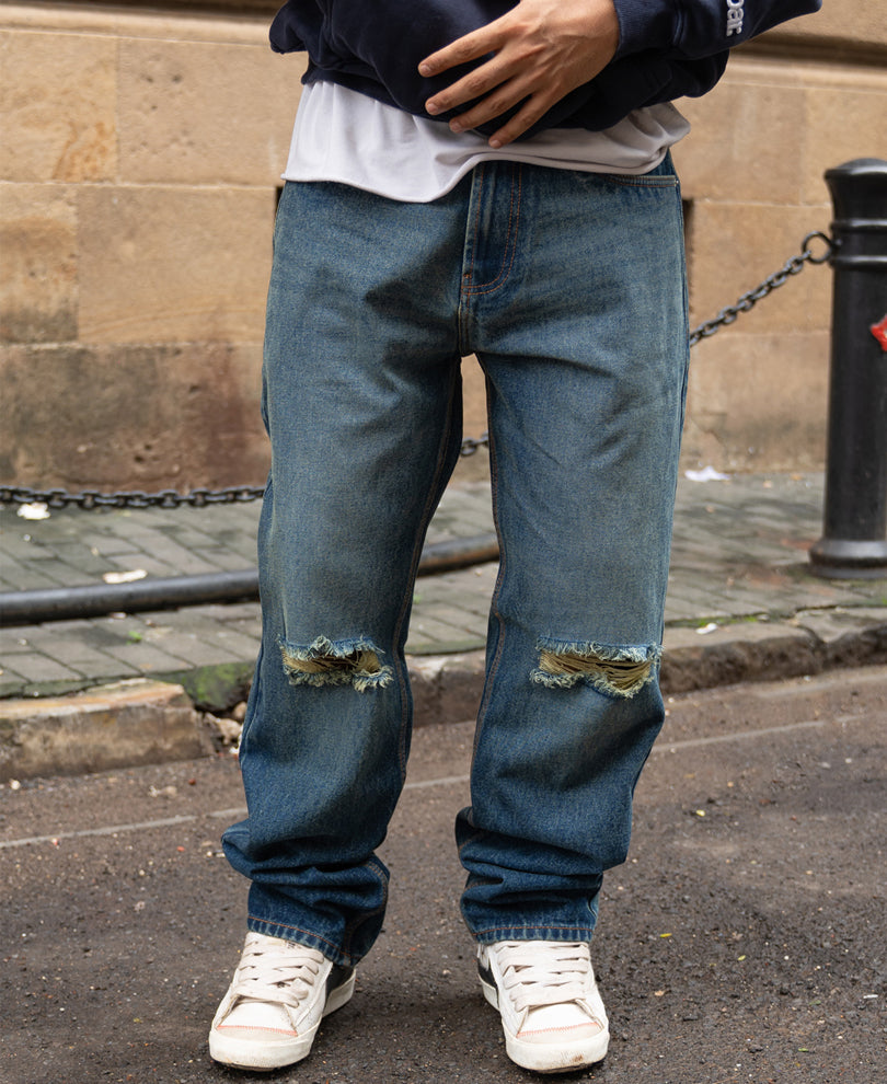 Dark Blue Distressed Baggy Jeans