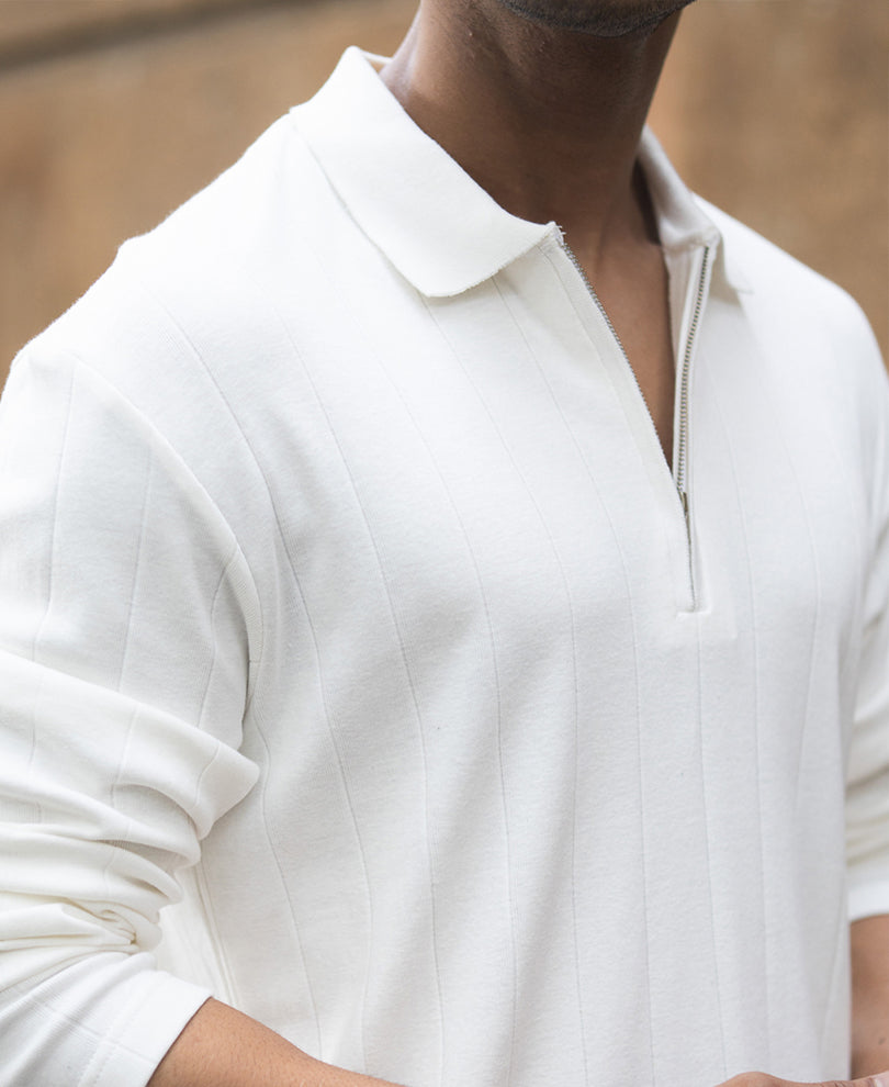 Off-White Knitted Zipper Polo T-Shirt