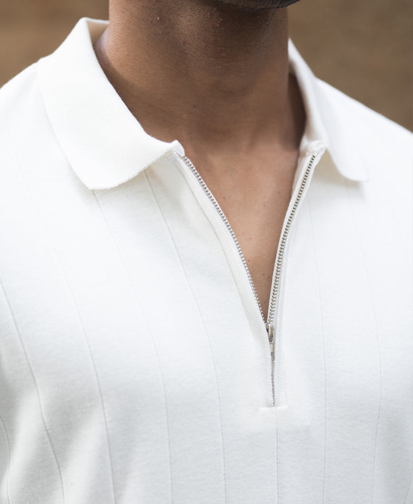 Off-White Knitted Zipper Polo T-Shirt