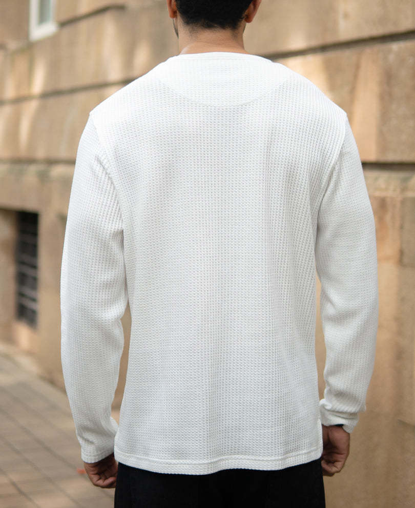 White Knitted Henley T-Shirt