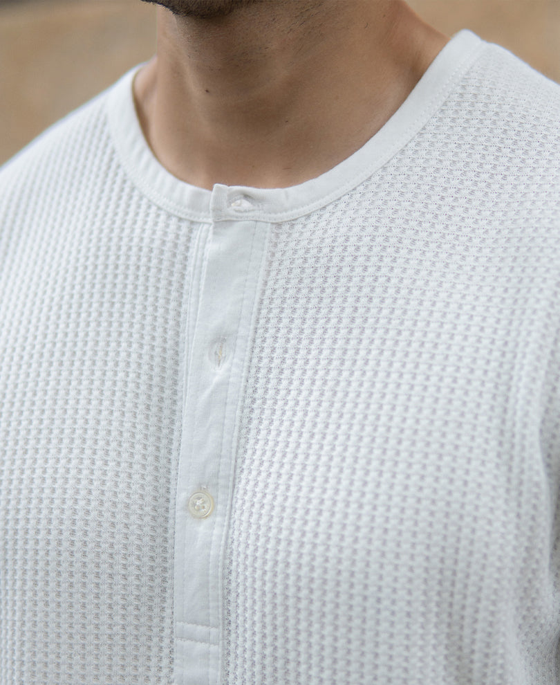 White Knitted Henley T-Shirt