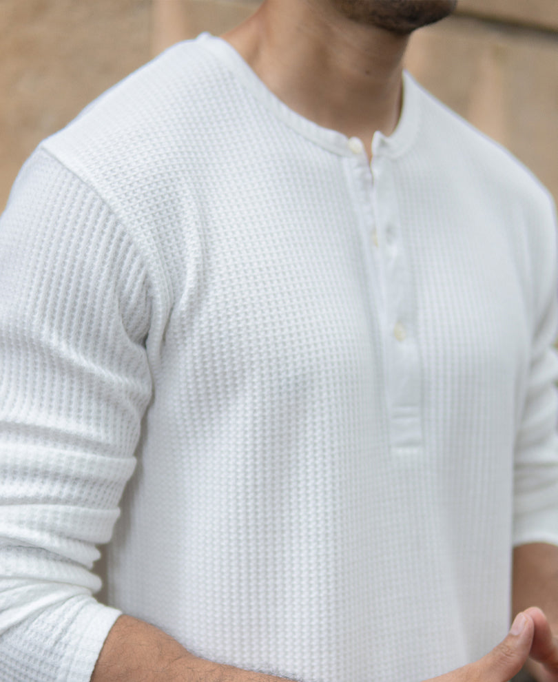 White Knitted Henley T-Shirt