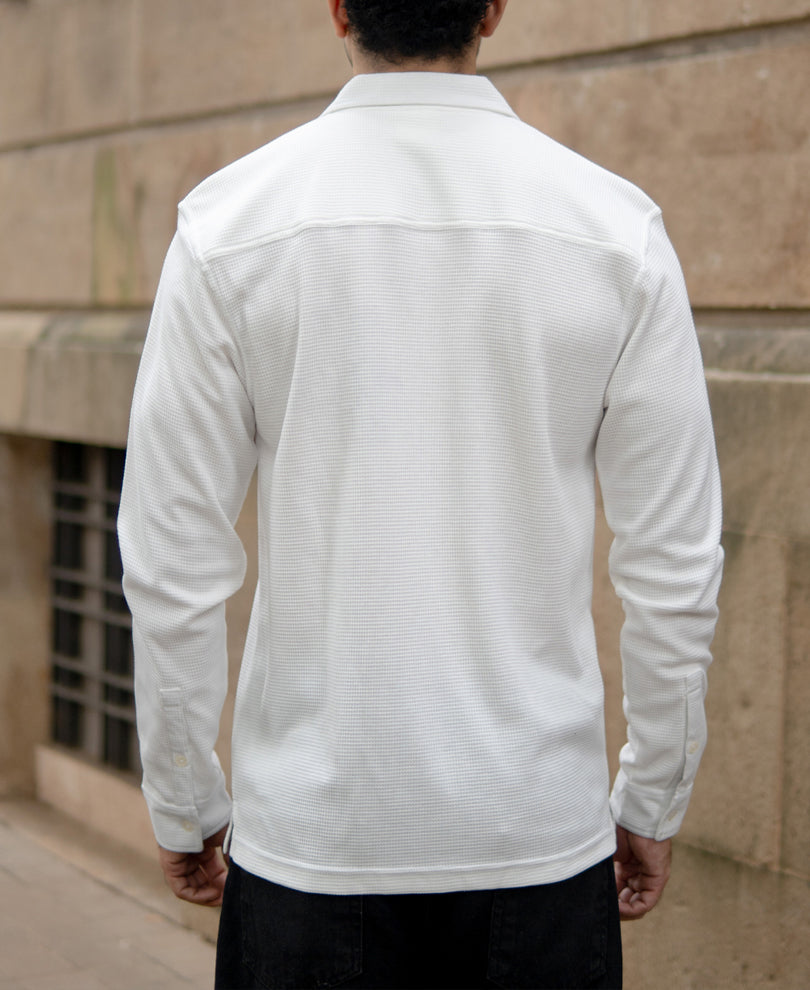 Off White Knitted Embroidery Shirt
