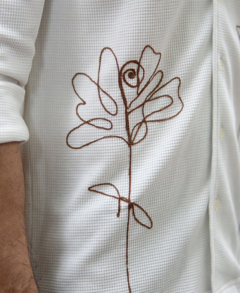Off White Knitted Embroidery Shirt
