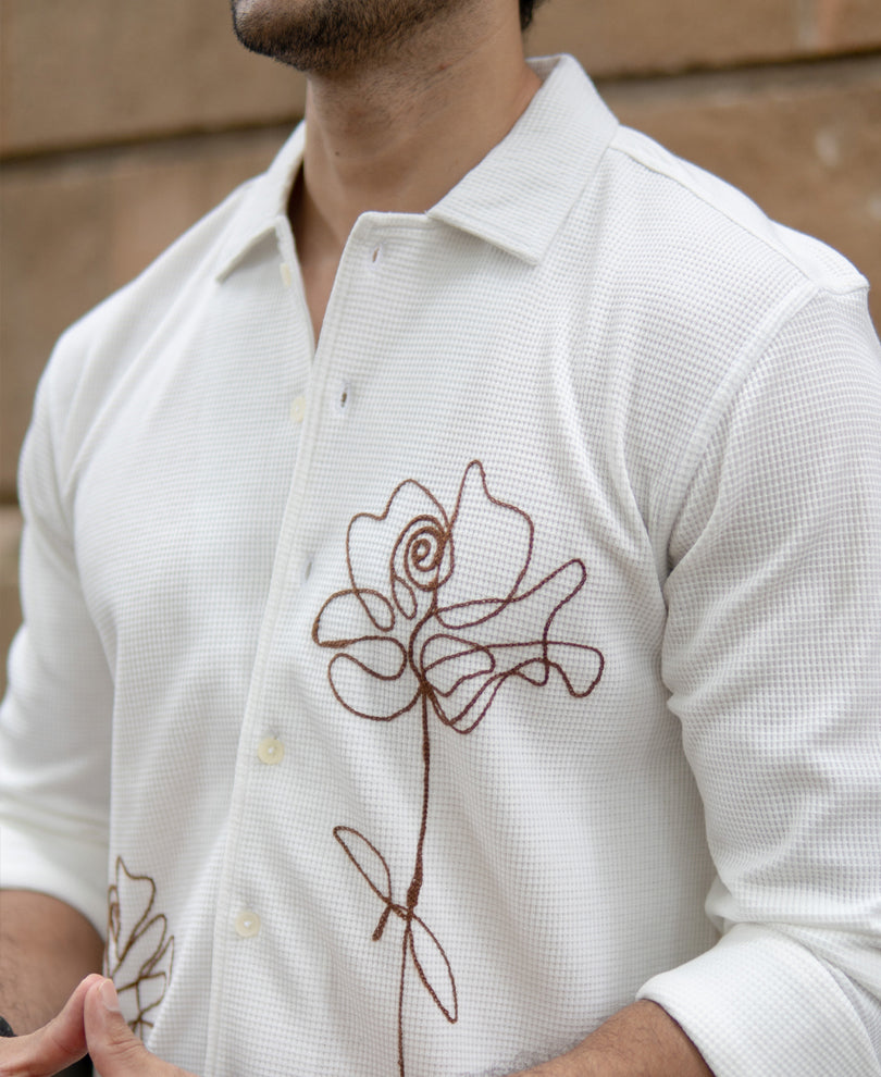 Off White Knitted Embroidery Shirt