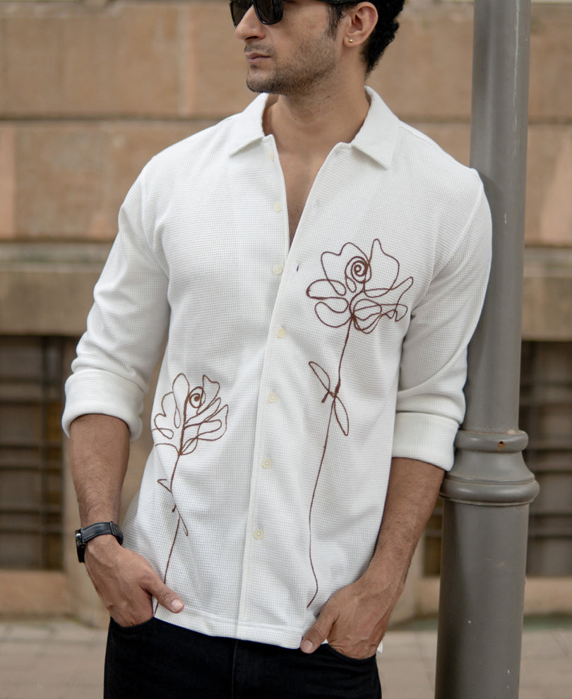 Off White Knitted Embroidery Shirt